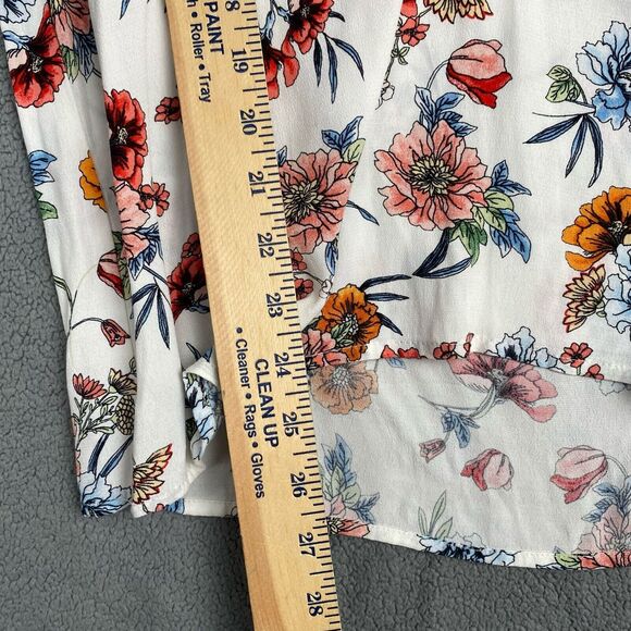 FOR THE REPUBLIC Women's Size M White Floral Long Sleeve Button Up Blouse - Picture 5 of 10